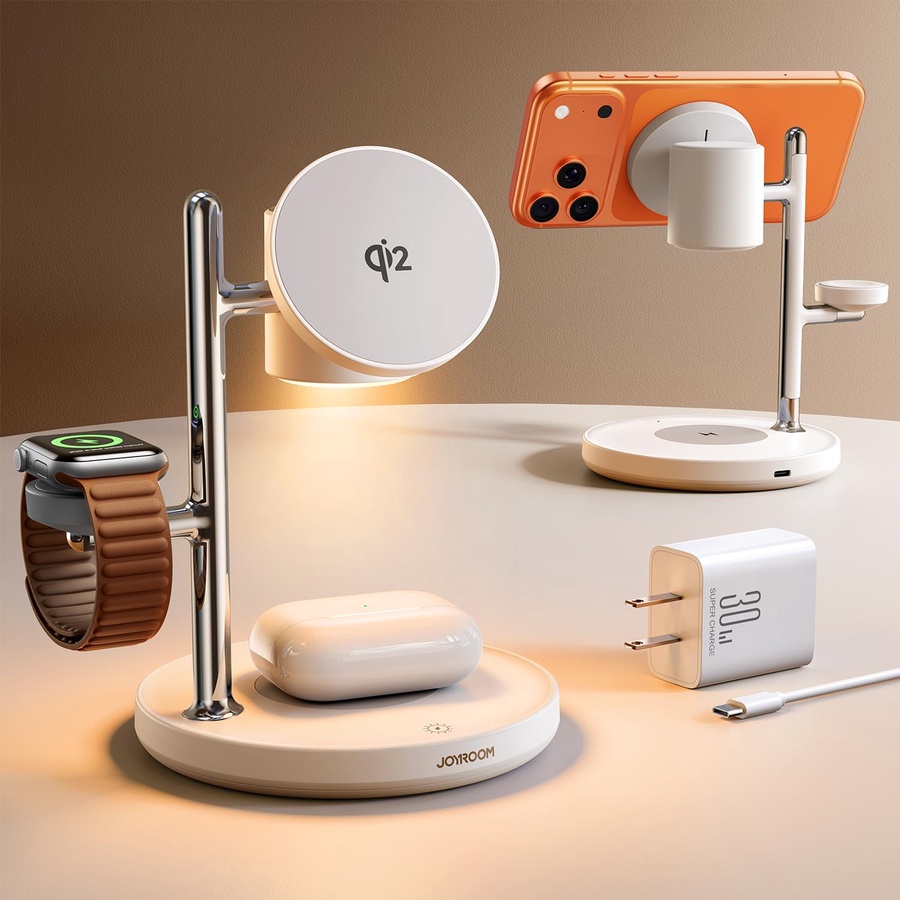 شاحن وايرلس جوي روم JR-W23 مع تقنية Qi2 قدرة 15 وات- Joyroom JR-W23 Q12 4-in-1 Wireless Charger 15W (ضمان 12 شهر)