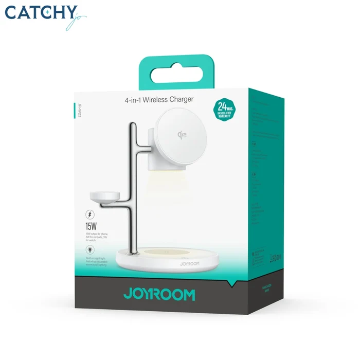 شاحن وايرلس جوي روم JR-W23 مع تقنية Qi2 قدرة 15 وات- Joyroom JR-W23 Q12 4-in-1 Wireless Charger 15W (ضمان 12 شهر)
