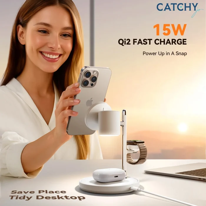شاحن وايرلس جوي روم JR-W23 مع تقنية Qi2 قدرة 15 وات- Joyroom JR-W23 Q12 4-in-1 Wireless Charger 15W (ضمان 12 شهر)