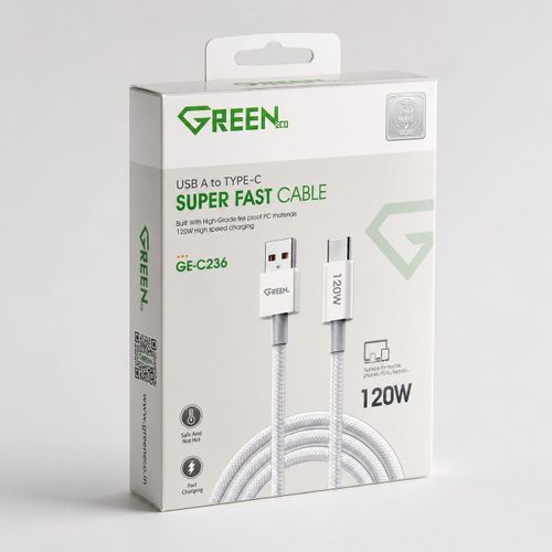 Green كابل شحن سريع جرين USB-A إلى Type-C بقدرة 120 واط (موديل GE-C236)
