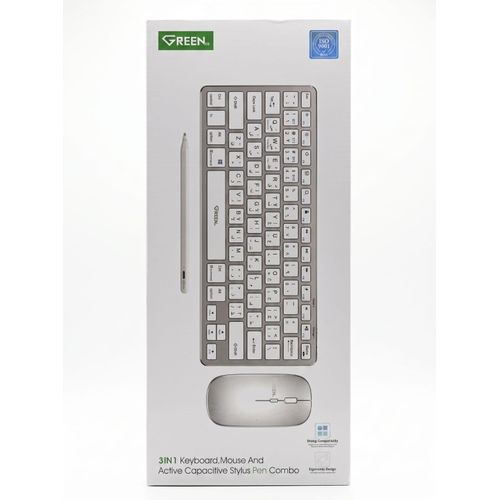 Green طقم مكتب لاسلكي 3 في 1 جرين (لوحة مفاتيح + ماوس + قلم لمس نشط) (موديل GE-KBM303)