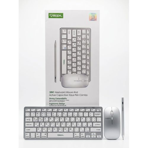 Green طقم مكتب لاسلكي 3 في 1 جرين (لوحة مفاتيح + ماوس + قلم لمس نشط) (موديل GE-KBM303)