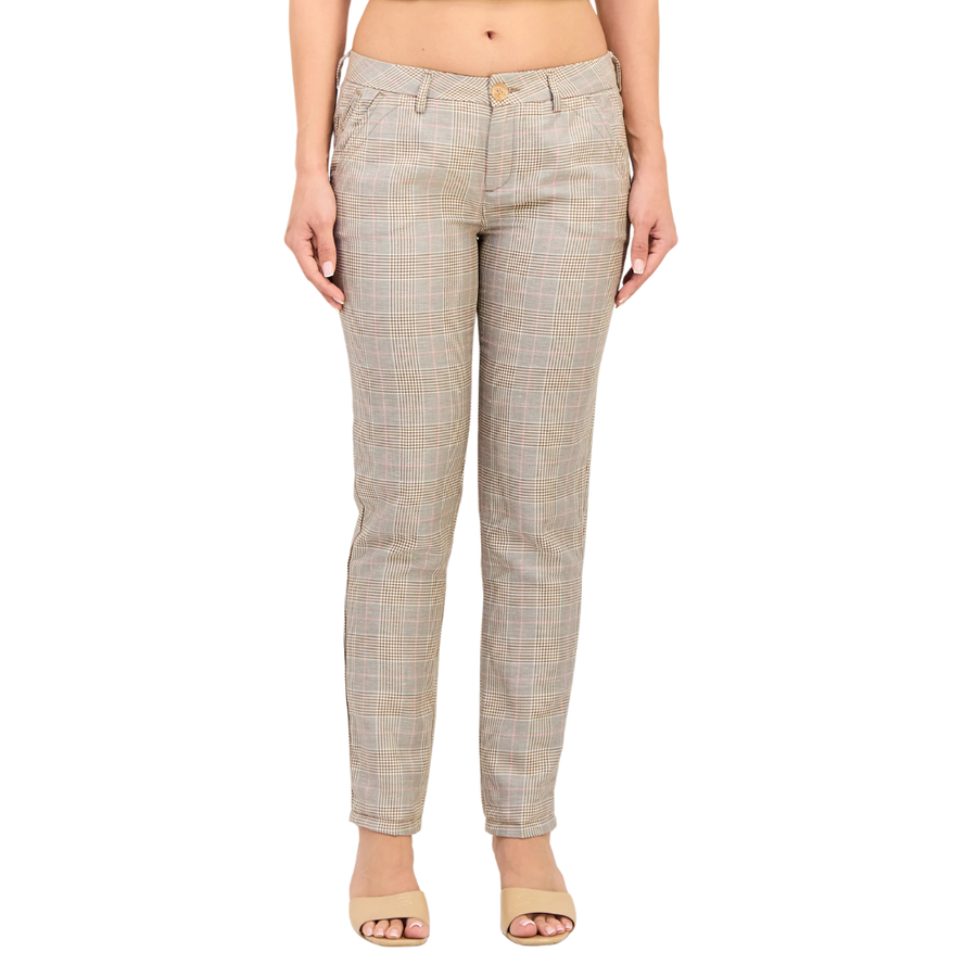 Reiko, Women Regular Fit Checkered Chino Pants, Multicolor