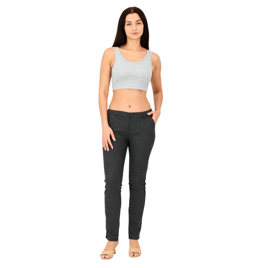 Reiko, Women Chino Fit Heather Straight Leg Pants, Dark Grey