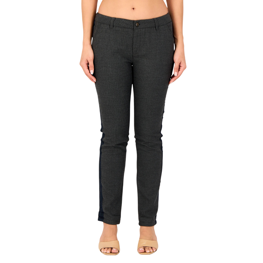 Reiko, Women Chino Fit Heather Straight Leg Pants, Dark Grey