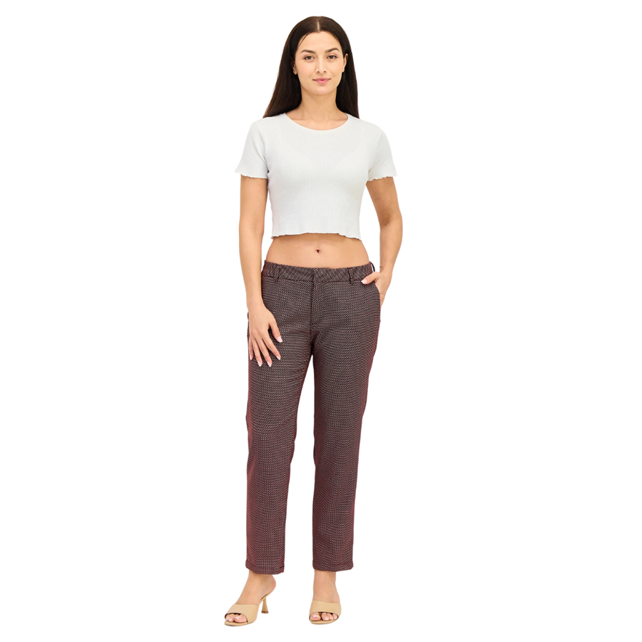 Reiko, Women Cigarette Fit Textured Stretchable Pants, Multicolor