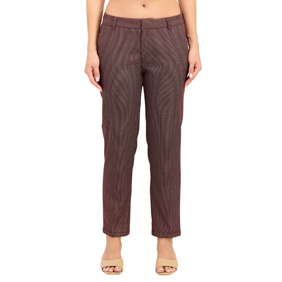 Reiko, Women Cigarette Fit Textured Stretchable Pants, Multicolor