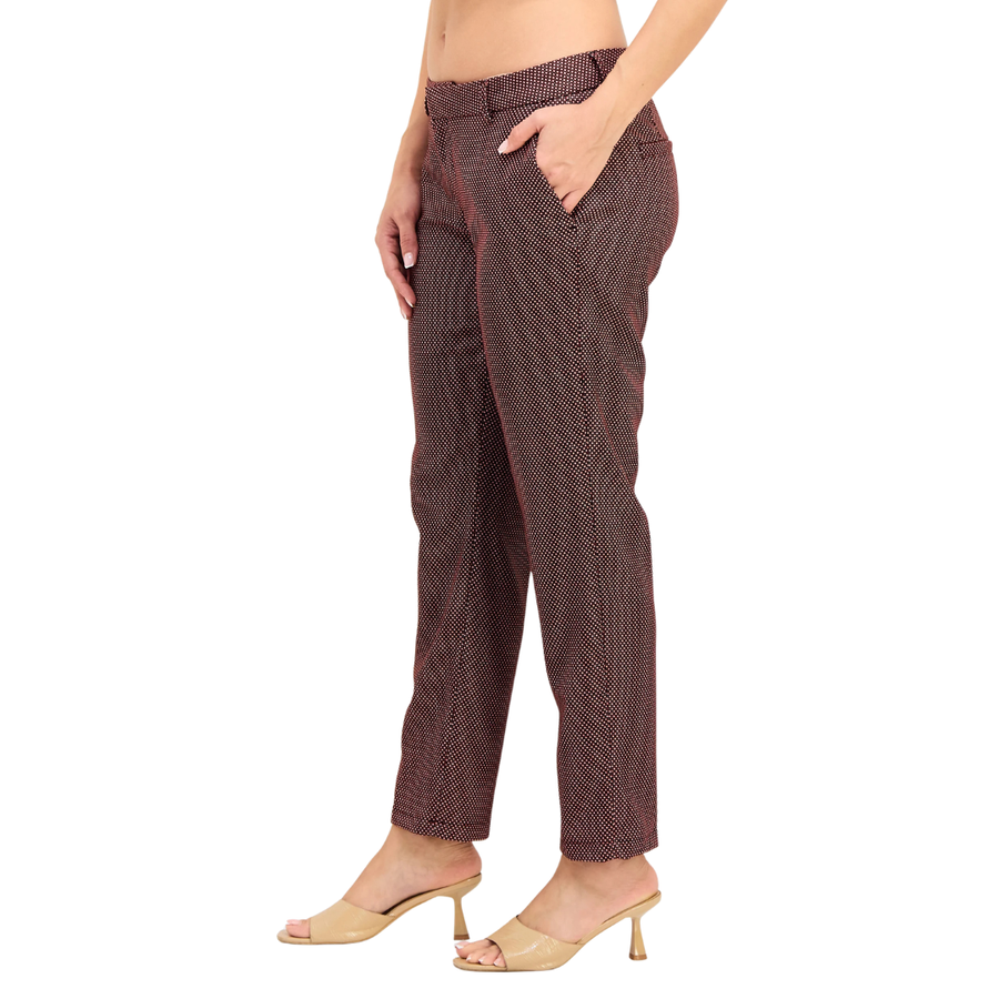 Reiko, Women Cigarette Fit Textured Stretchable Pants, Multicolor