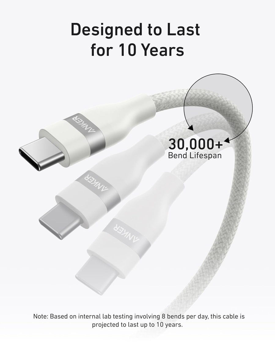 كابل أنكر نانو USB-C للشحن السريع 240 وات – أبيض