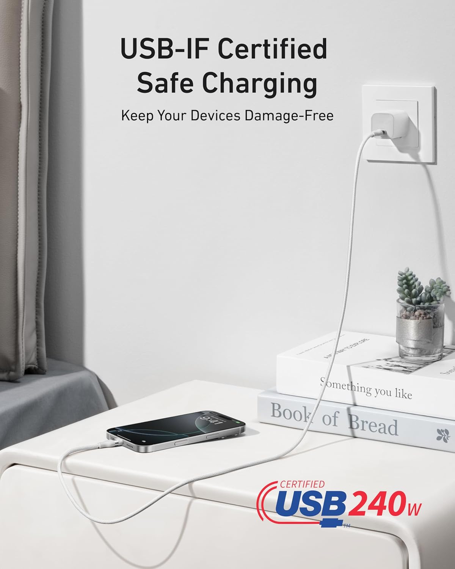 كابل أنكر نانو USB-C للشحن السريع 240 وات – أبيض