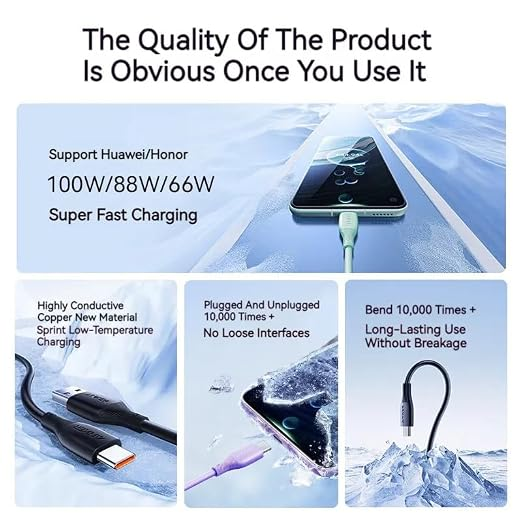 كابل أنكر A8001 للشحن USB-A إلى USB-C، بطول 1 متر، يدعم تيارًا يصل إلى 6 أمبير، بتصميم مضفر عالي المتانة للشحن ونقل البيانات.