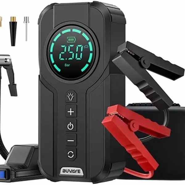 جهاز المنقذ متعدد الوظائف دينكس DENX - مشغل بطارية سيارات ومنفاخ إطارات 150 PSI مع كشاف طوارئ وباور بانك 6000mAh ضمان عام