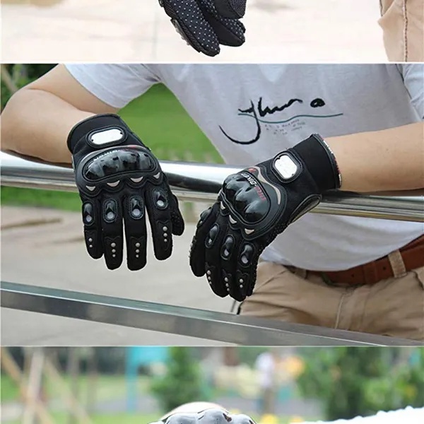 قفازات دراجة نارية واقية كاملة الأصابع مع حماية من ألياف الكربون ودعم الشاشات اللمسية - Bike Gloves Carbon Fiber
