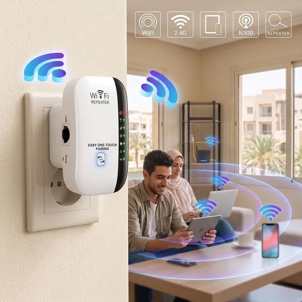 مقوى إشارة الواي فاي 4 أنتنا Wireless-N WiFi Repeater 300Mbps - موسع نطاق الشبكة المنزلية ونقطة وصول