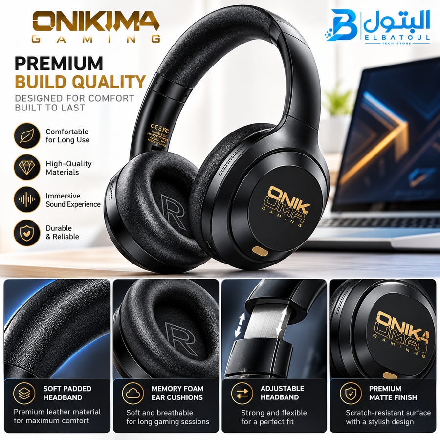Onikuma GT811 Noise Cancelling Wireless Gaming Headset, Black