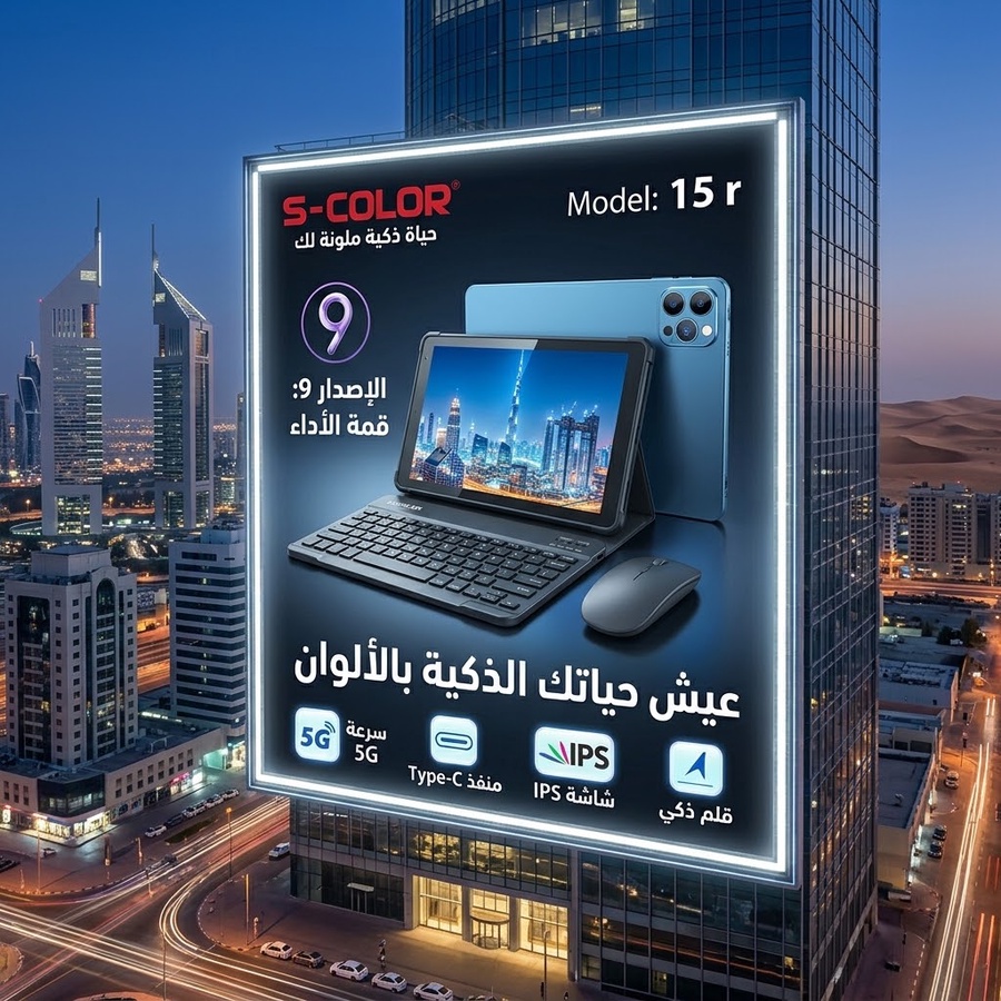 تابلت SU15 PRO بشاشة 9 بوصة IPS - ذاكرة 1 تيرا، رام 8 جيجابايت، دعم 5G مع مجموعة هدايا شاملة (كيبورد وماوس) وضمان عام