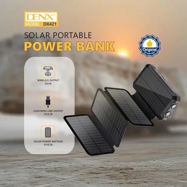 باور بانك طاقة شمسية 20000mAh - شحن لاسلكي وسلكي، منافذ متعددة، لون أسود للرحلات والسفر