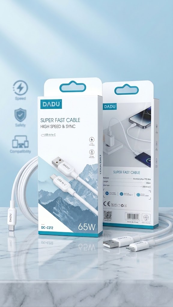 كابل شحن سريع دادو USB إلى تايب سي - بقوة 18 واط، لون أبيض