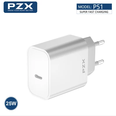 شاحن سريع PZX-P51 بقوة 25 واط مع كابل تايب سي إلى تايب سي - أبيض