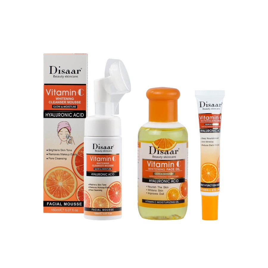 Disaar Vitamin C Night Routine Bundle (Mousse + Face Oil + Eye Cream)