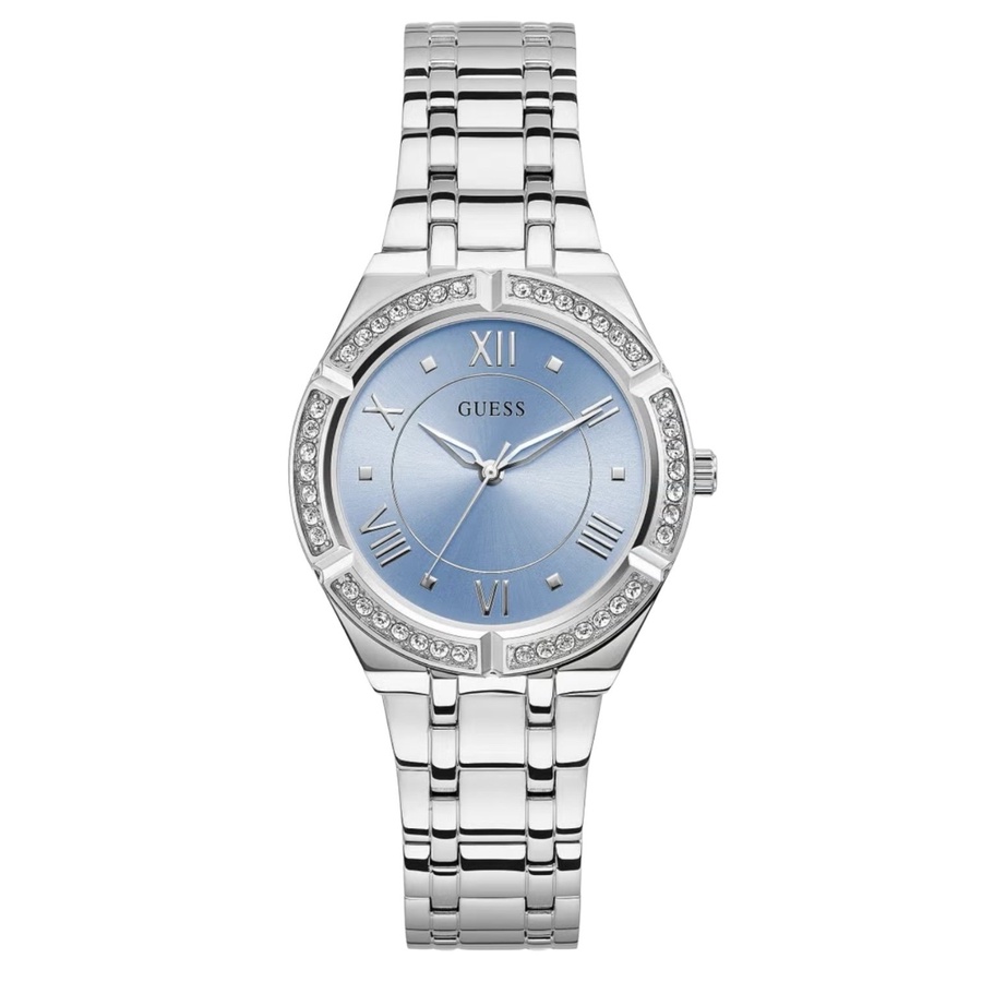ساعة جيس كوزمو للنساء Original Guess Cosmo Diamonds Blue Dial Silver Steel Strap Watch for Women – GW0033L5