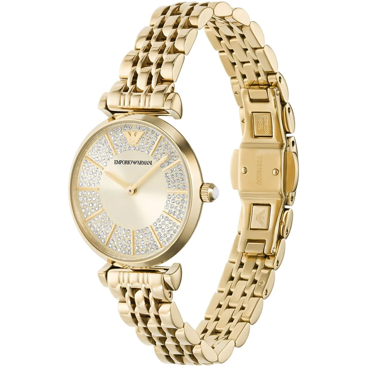 Original Emporio Armani Gianni T Bar Analog Crystals Gold Dial Gold Steel Strap Watch For Women – AR11608