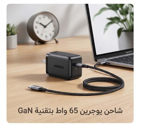 شاحن يو ا يوجرين 65 واط سريع بتقنية جان - Ugreen 65W GaN USB-C Charger
