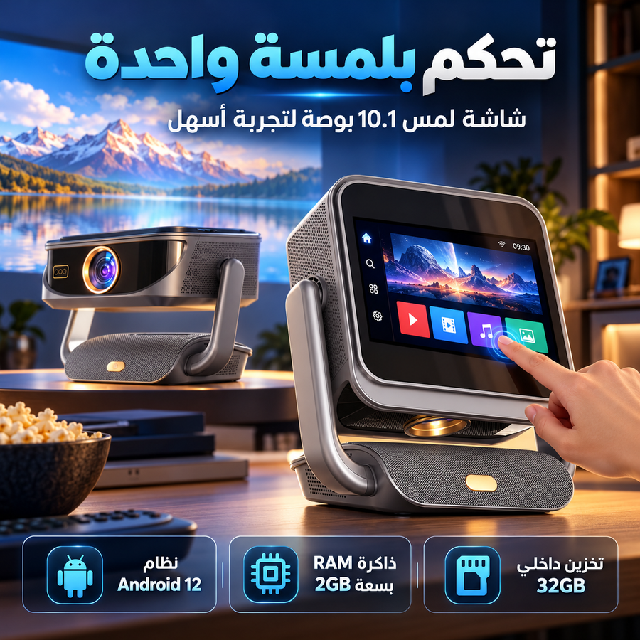 بروجكتر A8 Pro الذكي بدقة Full HD مع شاشة لمس 10.1 بوصة ونظام أندرويد