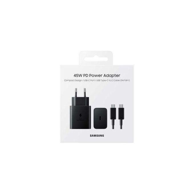شاحن سامسونج المنزلي 45 واط سريع مع كابل تايب سي 1.8 متر اسود - Samsung 45W Charger with Type-C Cable