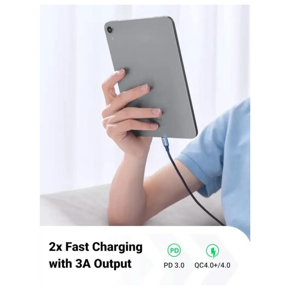 كابل بيانات يو اس بي سي إلى يو اس بي سي يوجرين 60 واط طول 1 متر أبيض - Ugreen 60W USB-C to USB-C Cable 1M