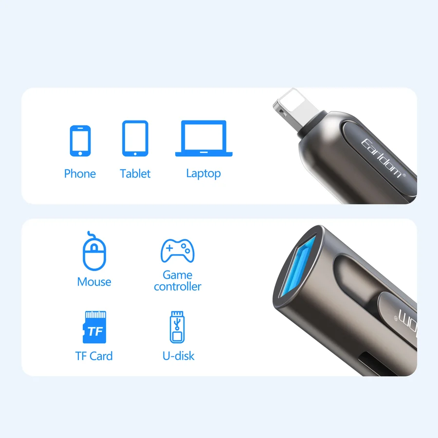 Earldom ET-OT103 Lightning OTG Card Reader with SD/TF and USB-A