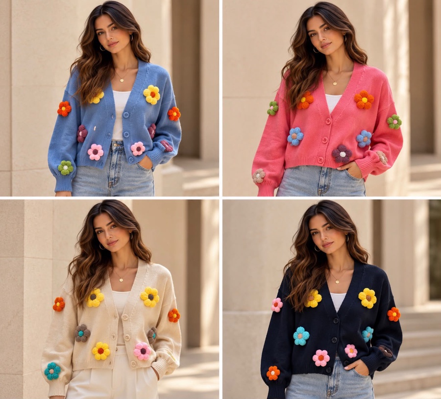 Women's Floral Crochet Appliqué Cardigan