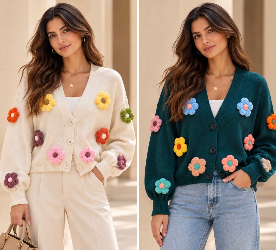 Women's Floral Crochet Appliqué Cardigan