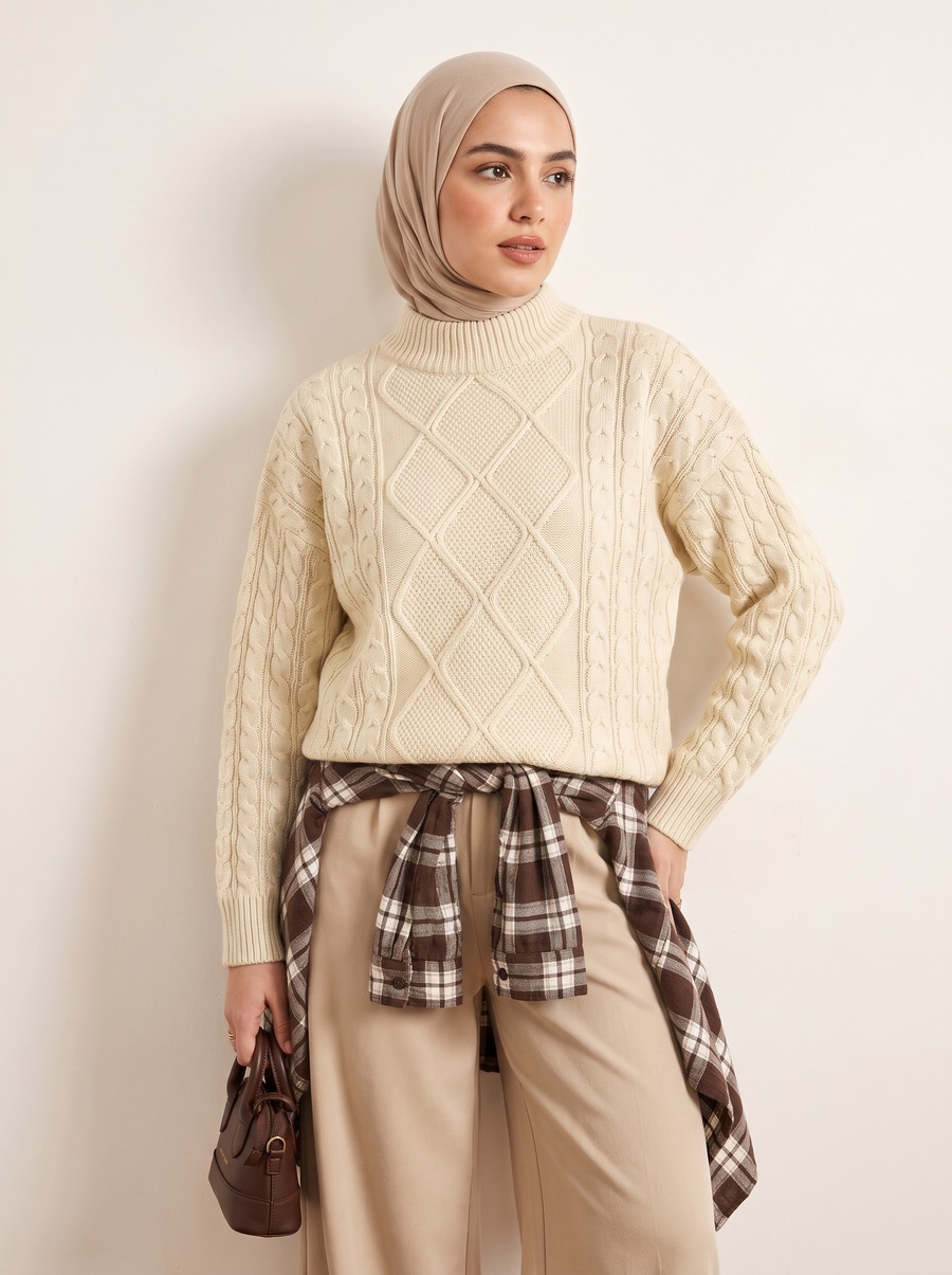 Twine, Cable Knit Mock Neck Sweater