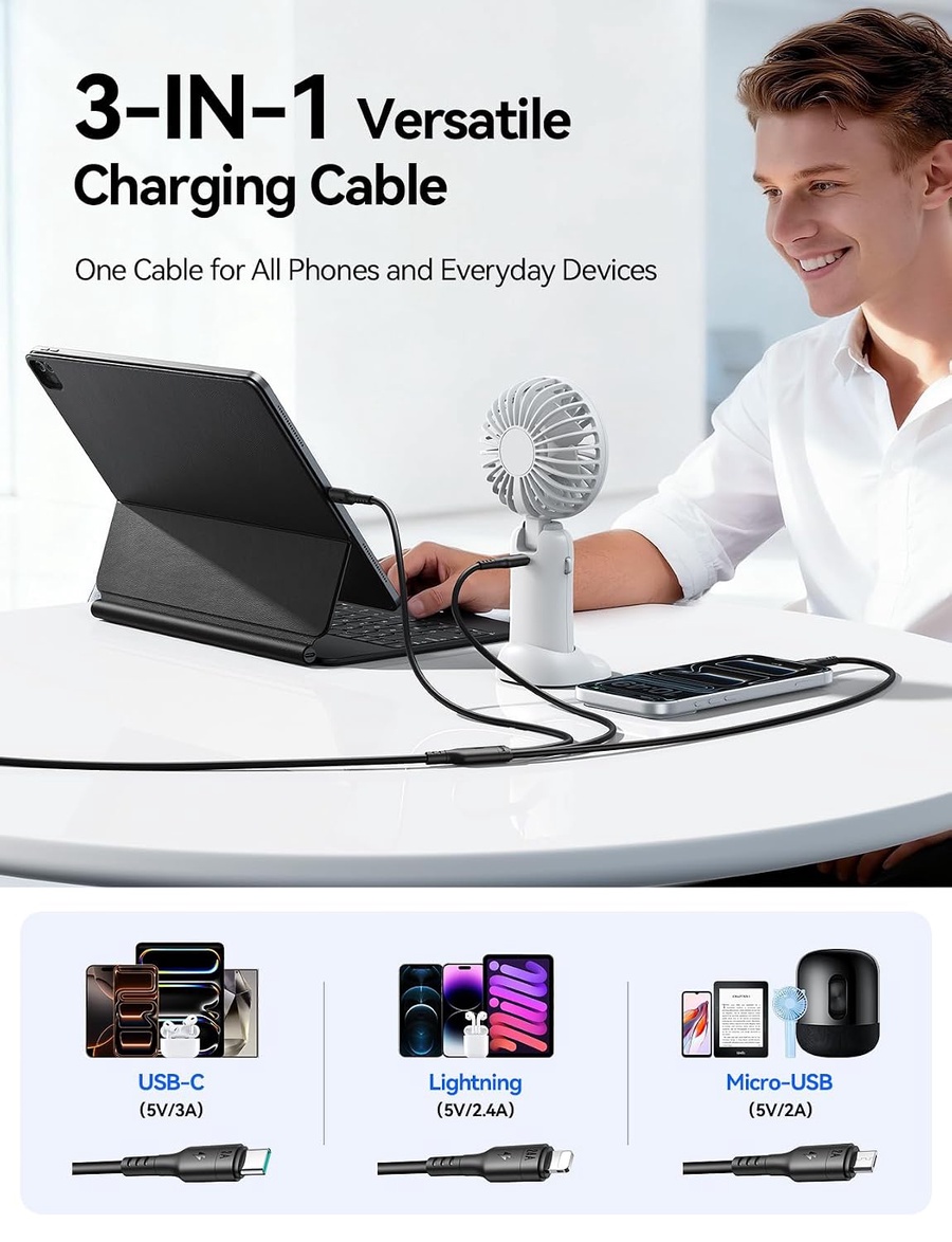 JOYROOM S-A61 3-in-1 Charging Cable 3.5A 1.2m Black
