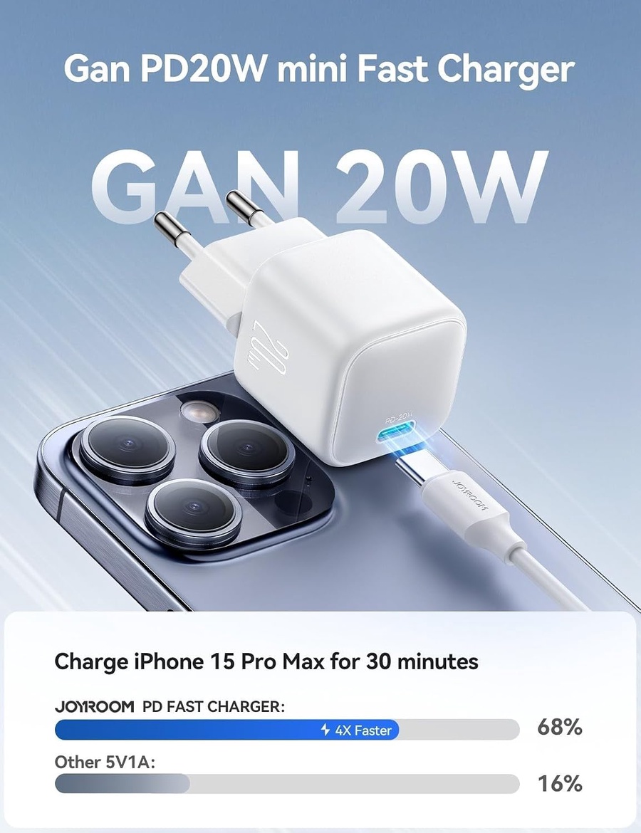 JOYROOM JR-TCG08EU GaN 20W USB-C PD Fast Charger White