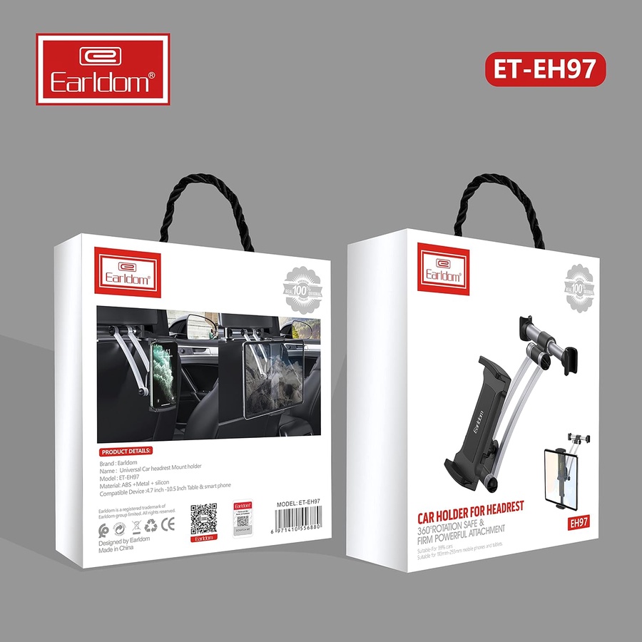EARLDOM ET-EH97 Adjustable Car Headrest Phone Holder Black