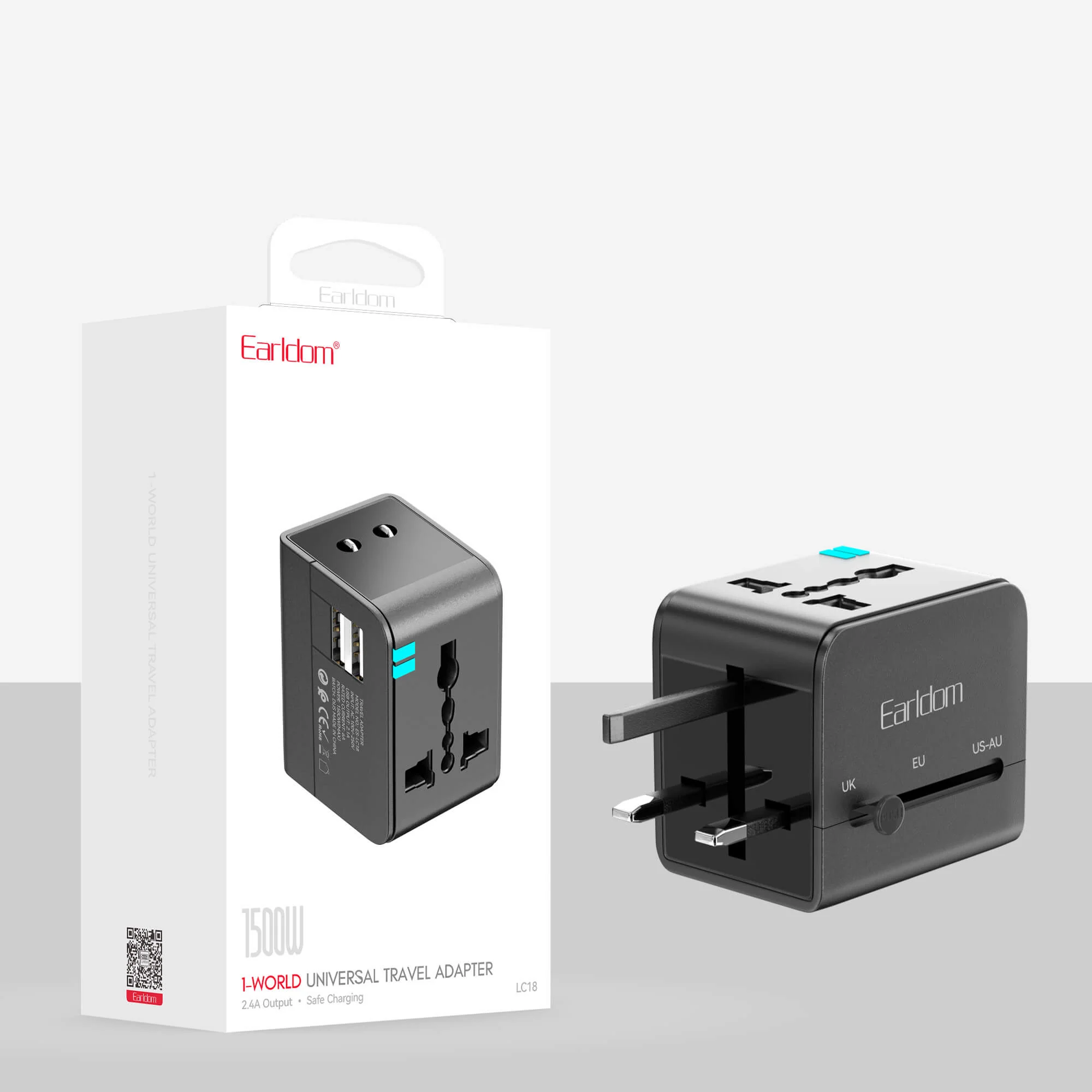 EARLDOM LC18 Universal Travel Adapter with USB-A & USB-C