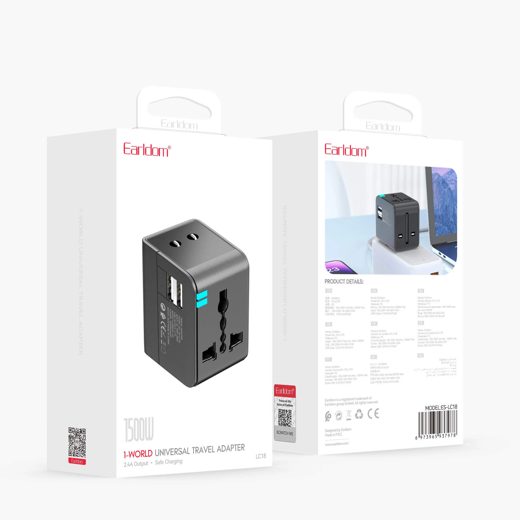 EARLDOM LC18 Universal Travel Adapter with USB-A & USB-C