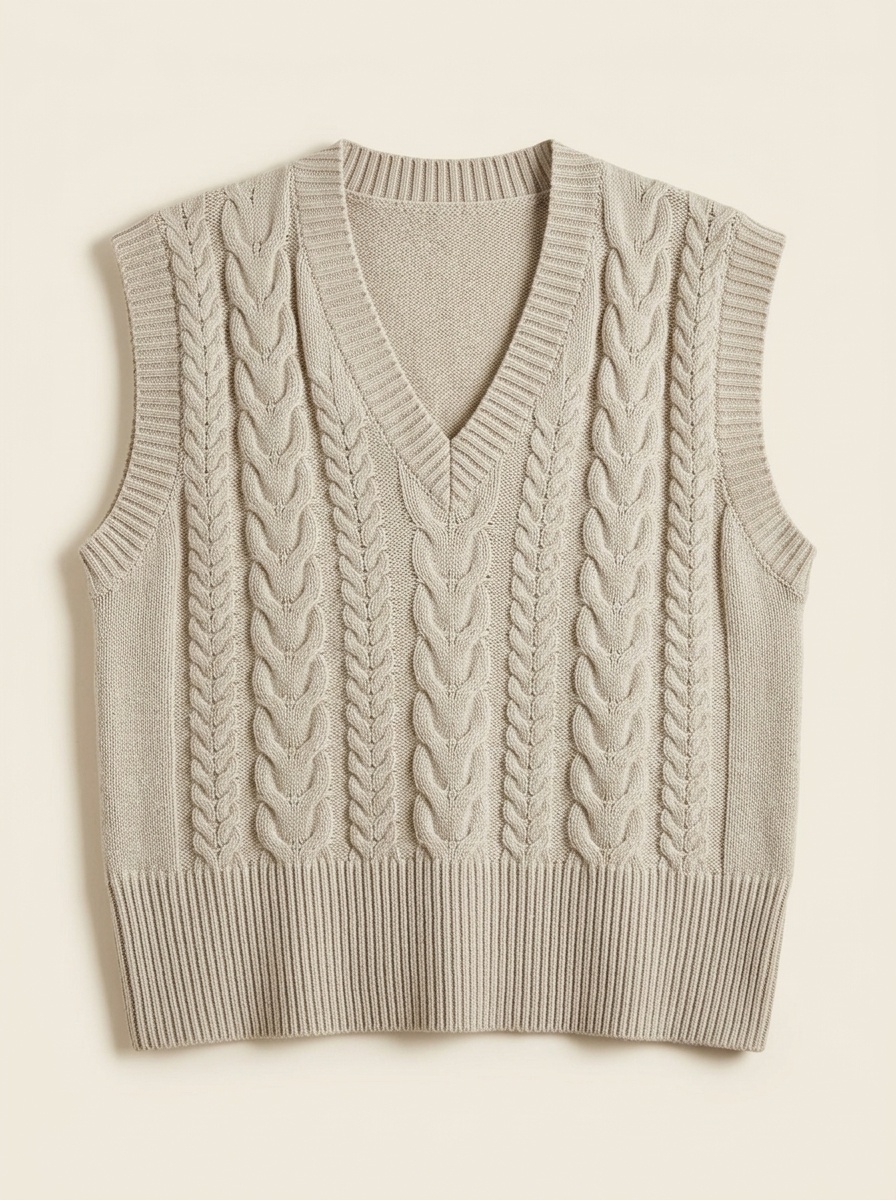 Fern, Cable Knit V-Neck Sweater Vest