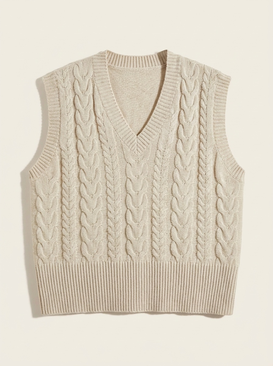 Fern, Cable Knit V-Neck Sweater Vest