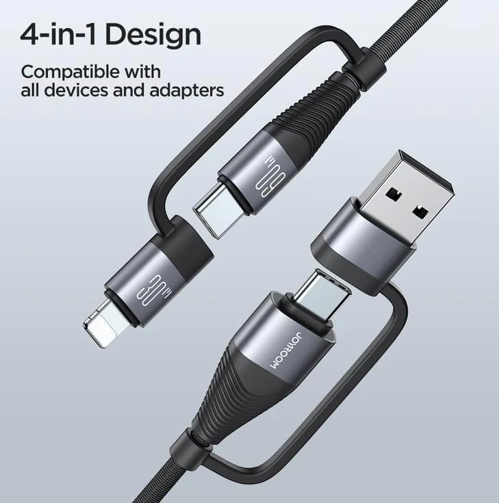 joyroom Fast Charging Data Cable (4- in – 1) (Type – C TO Lightning 30W) (Type – C TO Type – C   60W) (USB – A To Lightning / USB – A To Type – C   3A) (1.2M)  S-A37 جوي رووم فاست تشارجر داتا كابل (4 في 1) (تايب سي – تو – لايتينج 30 وات) (تايب سي – تو – تايب سي 60 وات) (يو إس بي – إيه - تو – لايتينج / يو إس بي – إيه – تو – تايب سي 3 أمبير) (1.2 متر) 