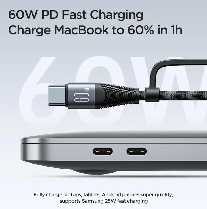 joyroom Fast Charging Data Cable (4- in – 1) (Type – C TO Lightning 30W) (Type – C TO Type – C   60W) (USB – A To Lightning / USB – A To Type – C   3A) (1.2M)  S-A37 جوي رووم فاست تشارجر داتا كابل (4 في 1) (تايب سي – تو – لايتينج 30 وات) (تايب سي – تو – تايب سي 60 وات) (يو إس بي – إيه - تو – لايتينج / يو إس بي – إيه – تو – تايب سي 3 أمبير) (1.2 متر) 