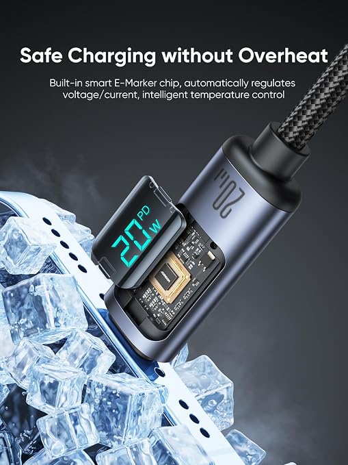    جوي رووم فاست تشارجر داتا كابل  (تايب سي - تو - لايتينج  )( 30 وات)( 1متر ) joyroom Digital Display Fast Charging Data Cable (Type-C TO LIGHTNING)( 20W) ( 1.2M )  S-CL020A16