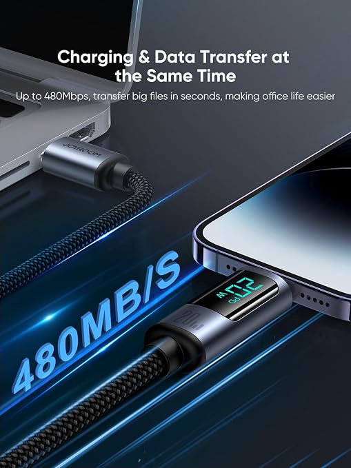    جوي رووم فاست تشارجر داتا كابل  (تايب سي - تو - لايتينج  )( 30 وات)( 1متر ) joyroom Digital Display Fast Charging Data Cable (Type-C TO LIGHTNING)( 20W) ( 1.2M )  S-CL020A16