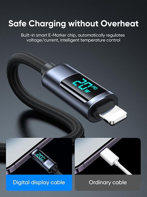    جوي رووم فاست تشارجر داتا كابل  (تايب سي - تو - لايتينج  )( 30 وات)( 1متر ) joyroom Digital Display Fast Charging Data Cable (Type-C TO LIGHTNING)( 20W) ( 1.2M )  S-CL020A16