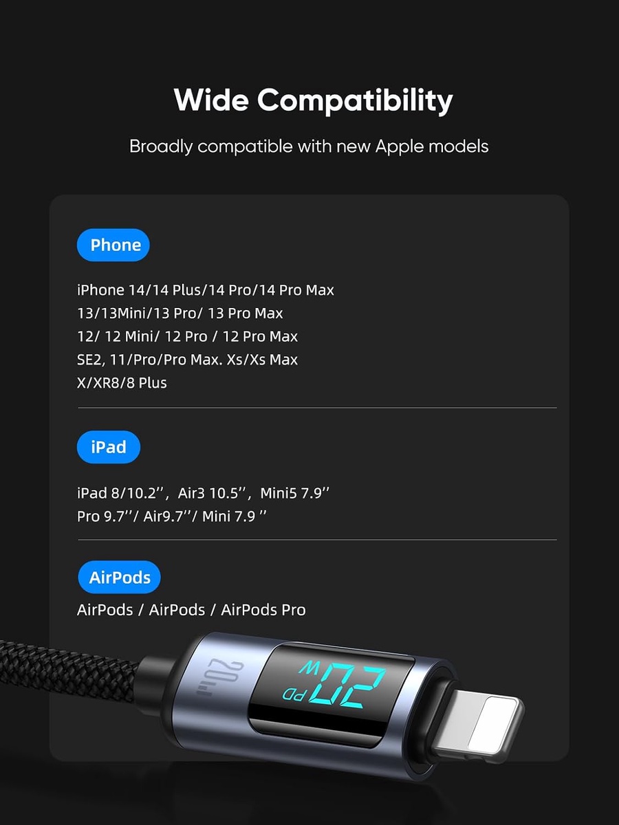    جوي رووم فاست تشارجر داتا كابل  (تايب سي - تو - لايتينج  )( 30 وات)( 1متر ) joyroom Digital Display Fast Charging Data Cable (Type-C TO LIGHTNING)( 20W) ( 1.2M )  S-CL020A16