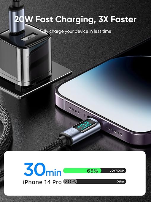    جوي رووم فاست تشارجر داتا كابل  (تايب سي - تو - لايتينج  )( 30 وات)( 1متر ) joyroom Digital Display Fast Charging Data Cable (Type-C TO LIGHTNING)( 20W) ( 1.2M )  S-CL020A16