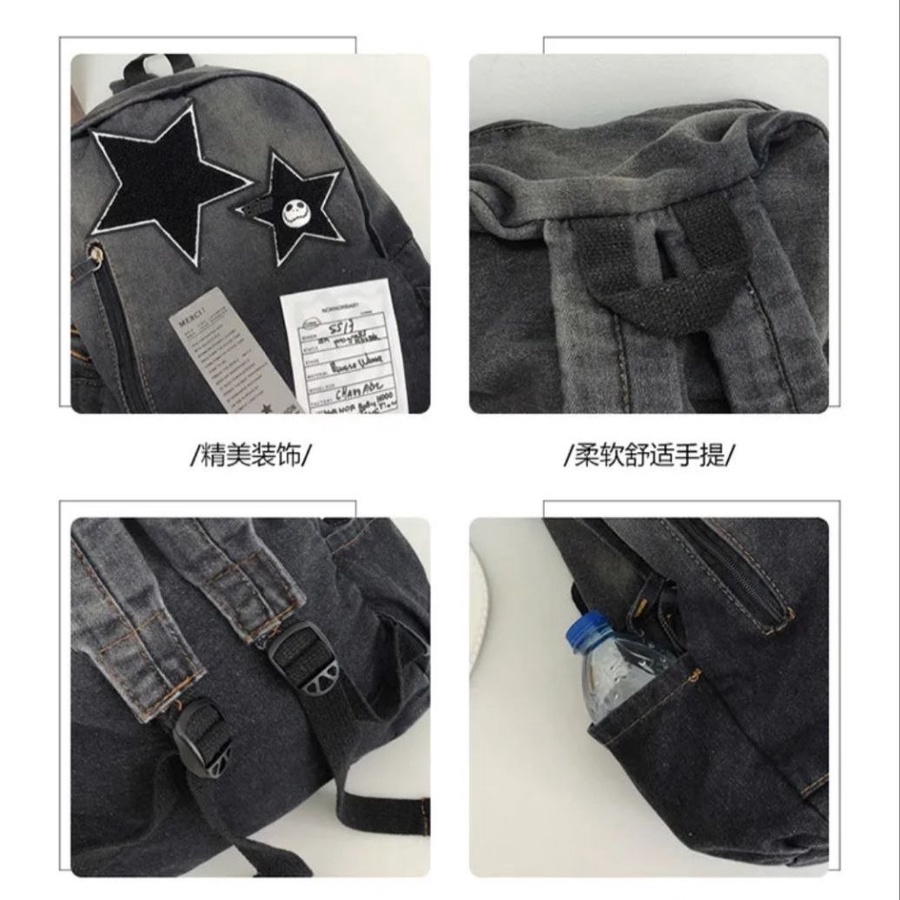 شنطة ظهر جينز بناتي (Washed Denim) مزودة بنجوم - تريندي وعملية | Demand & Beyond