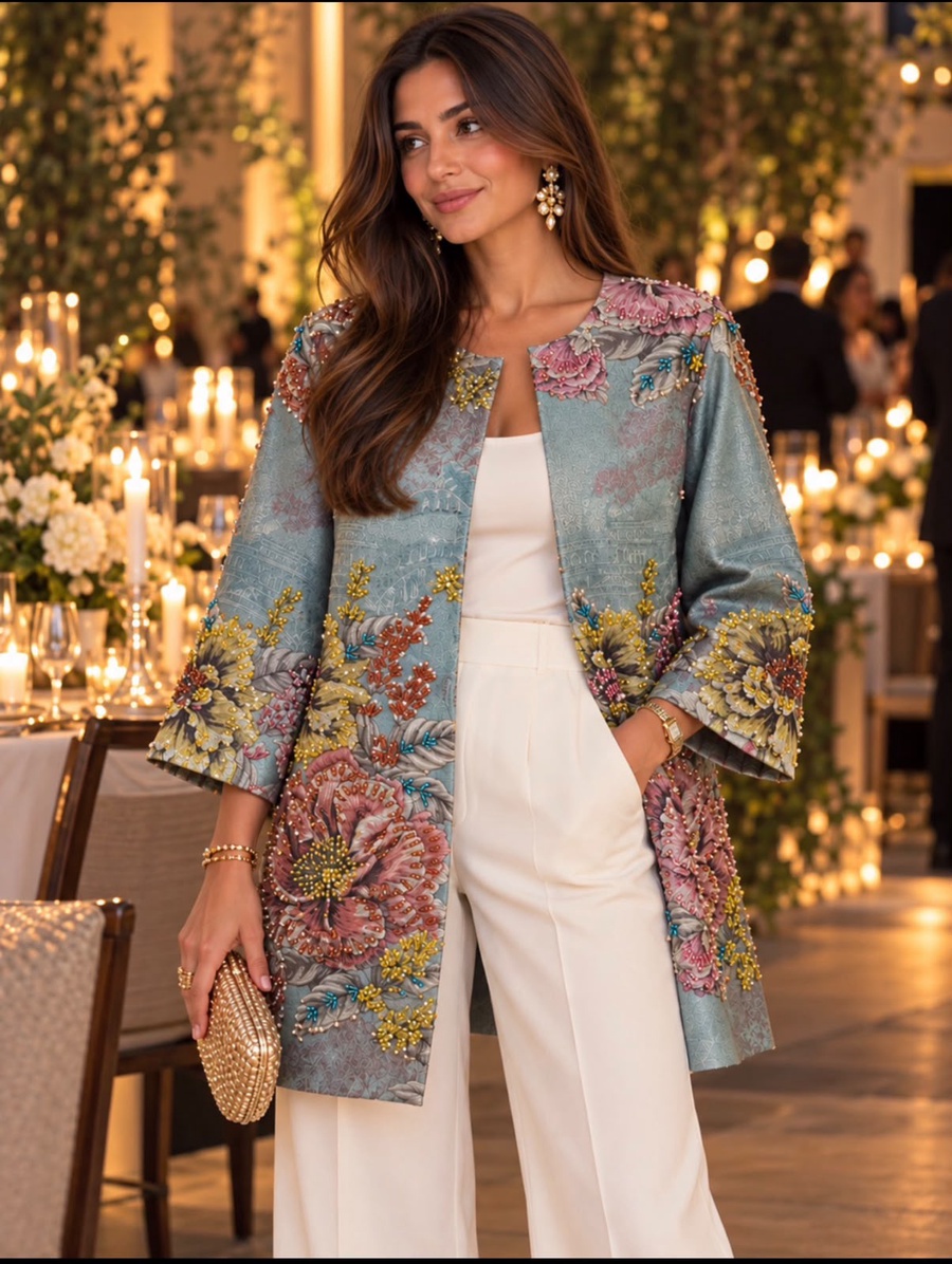 Floral Embellished Statement Jacket for Women